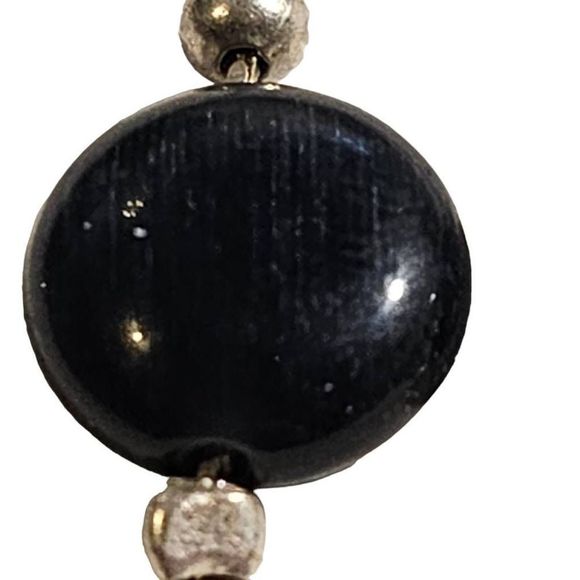 Sterling Silver With Black and Silver Natural Stone Earrings - Picture 3 of 5